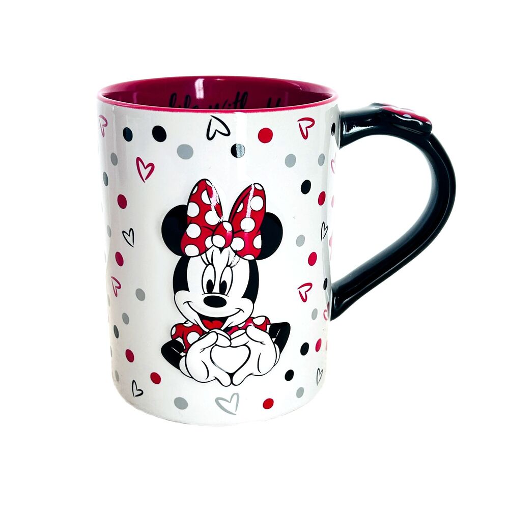 Minnie Mouse Textured Coffee Mug Cup Disney Parks Red Black White Polka Dots